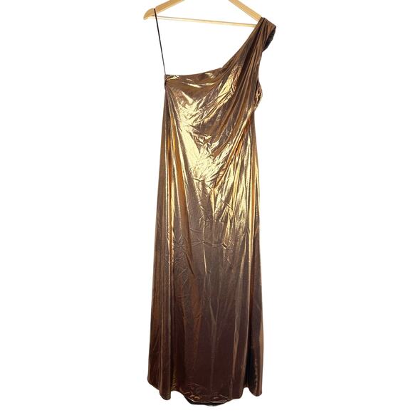 Lauren Ralph Lauren Metallic Chiffon One Shoulder Gown Party Size US 10 - Picture 3 of 14